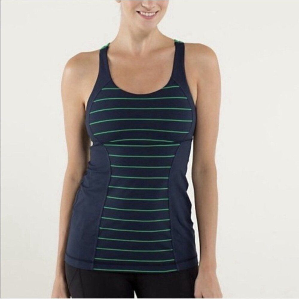 lululemon womens Slalom navy blue green Energy striped tank top 6 Small